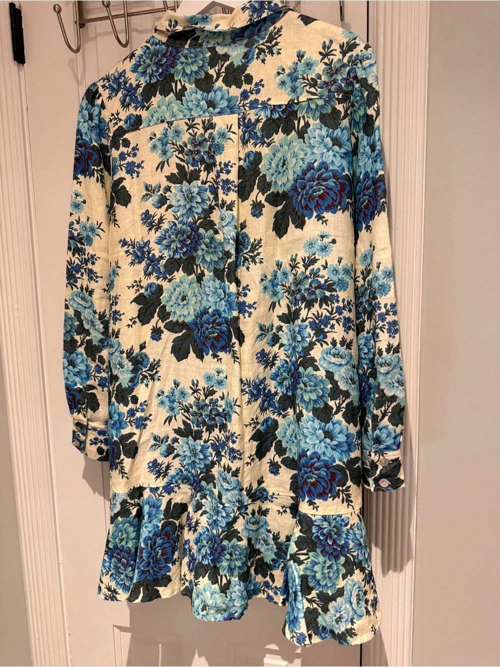 Tuckernuck Linen Floral Ruffle Skirt Blue Cream Dress NWOT XL - Picture 4 of 9